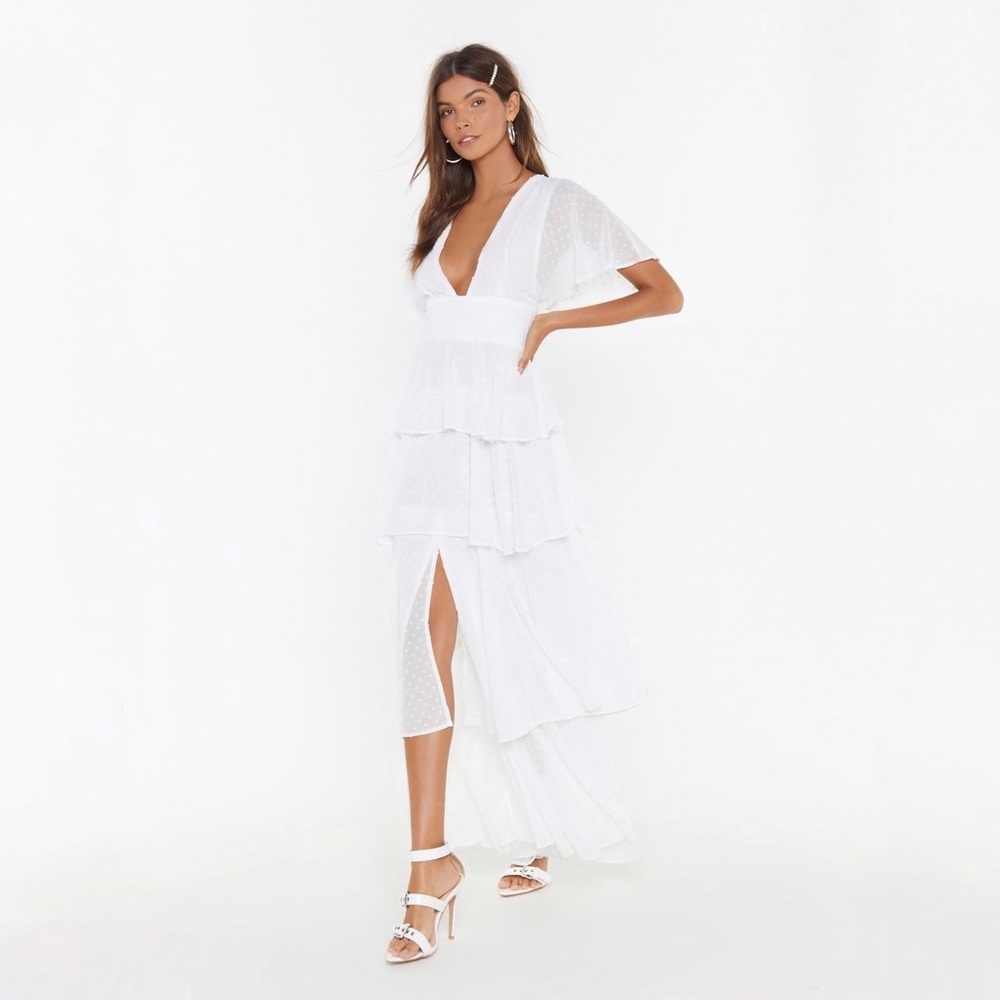 Nasty Gal | White Ruffle Dress Mexico Cabo Bride Wedding Bachelorette